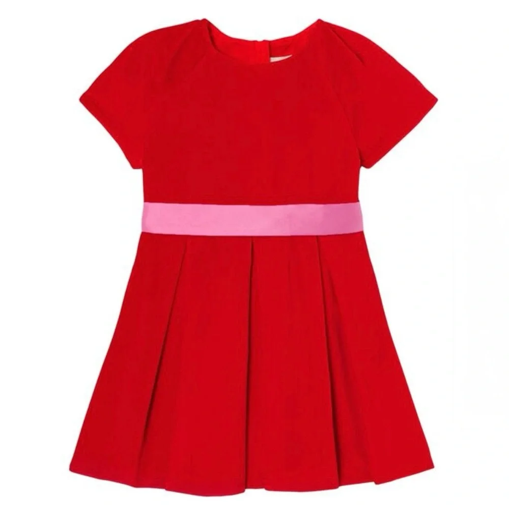 Jacadi Girls Philippine Dark Orange Pleated Velvet Holiday Dress w/ Pink Bow
